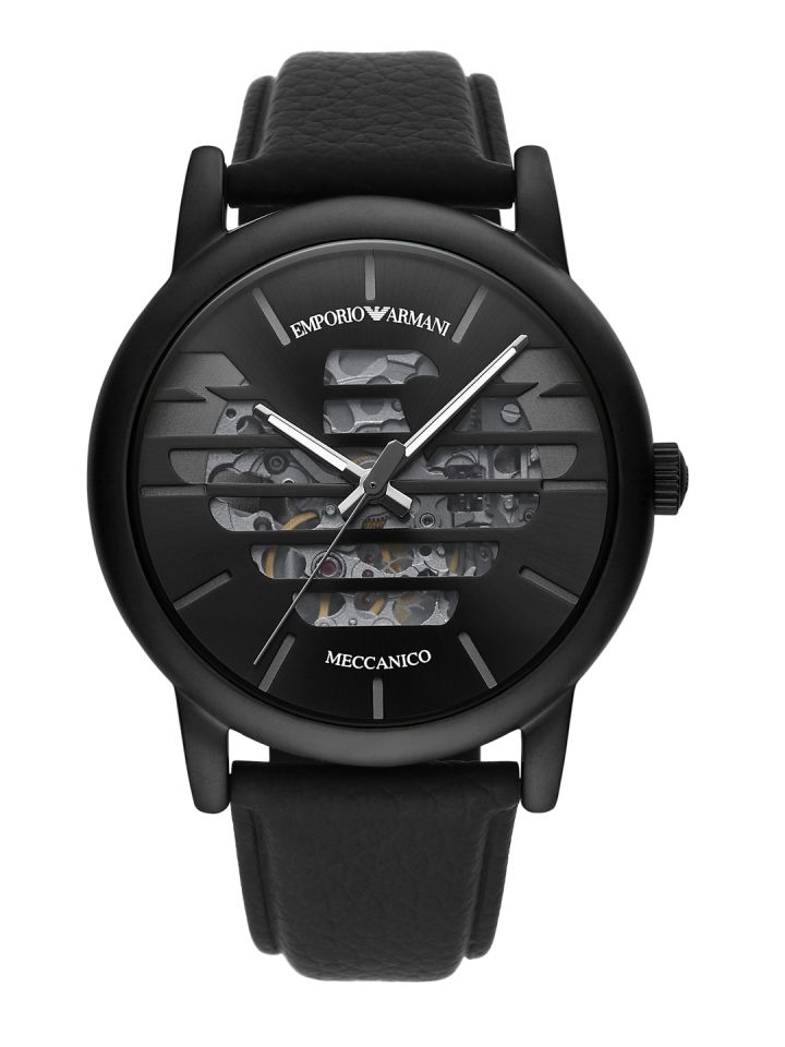 Armani watch on sale black leather strap