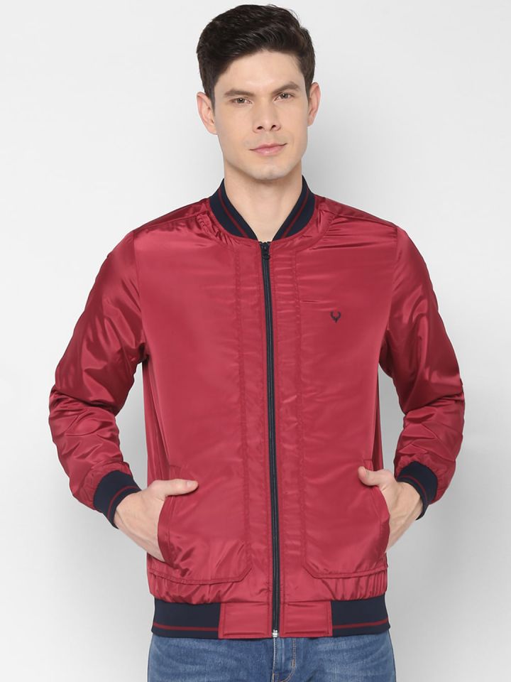 Buy Allen Solly Men Maroon Black Colourblocked Bomber Jacket