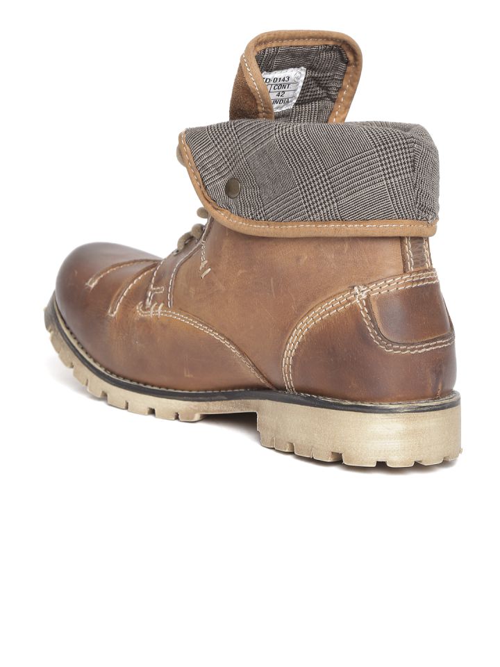Yezdi Men Brown Solid Mid Top Flat Boots