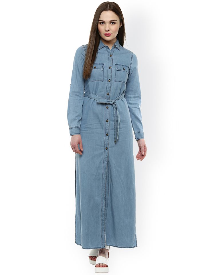 Buy StyleStone Women Blue Solid Maxi Denim Dress Myntra