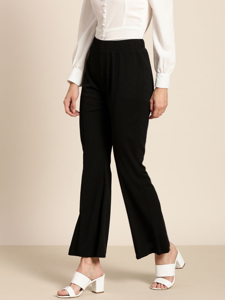 Buy Marie Claire Women Black Solid Flared Pleated Bootcut Trousers