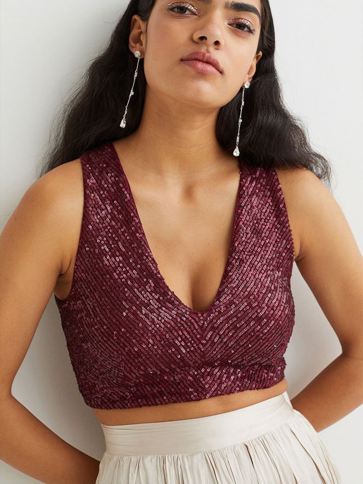 H&m sequin crop on sale top