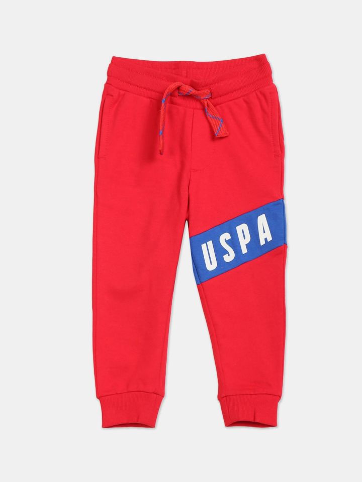Buy U.S. Polo Assn. Kids Boys Red & Blue Printed Cotton Straight Fit Joggers  - Track Pants for Boys 16596724