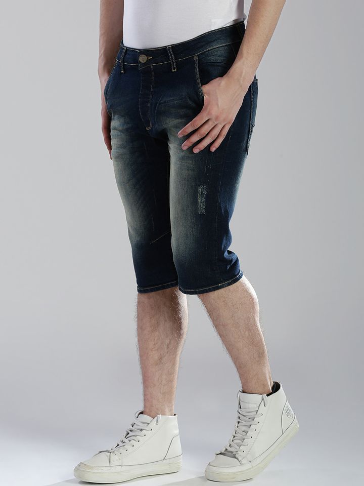 883 Police Men Blue Washed Slim Fit Denim Shorts