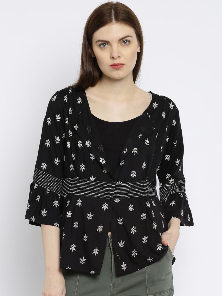 Buy Global Desi Black White Printed Jacket Jackets for Women