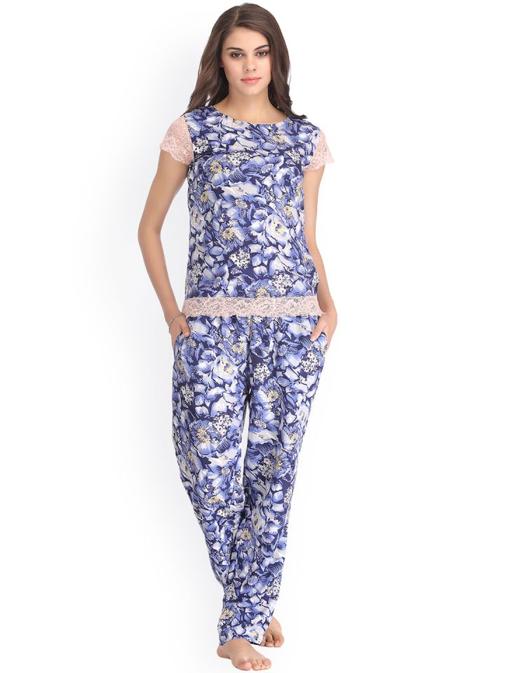 Buy Clovia Blue Night Suit LS0082P08XL Night Suits for Women