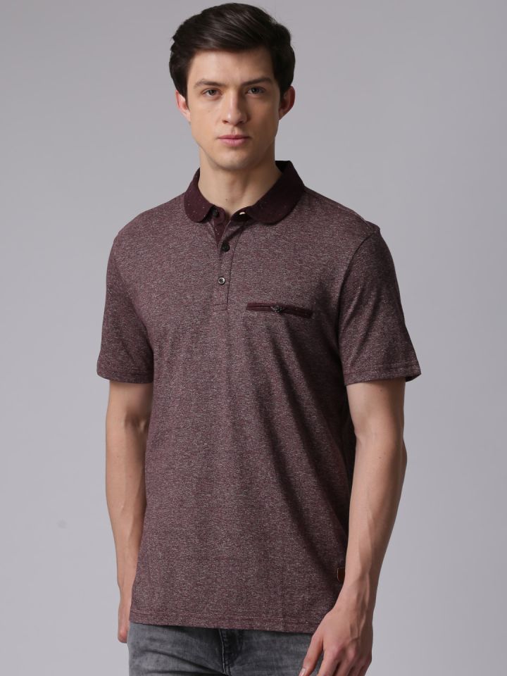 Buy True Blue Men Burgundy Solid Peter Pan Collar T Shirt Tshirts