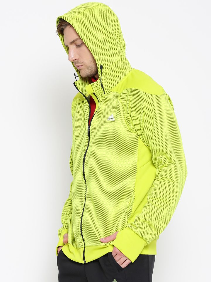 ADIDAS Lime Green WNTOFF Patterned Hooded Training Sweatshirt
