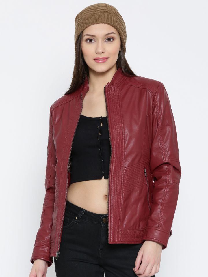 Buy Fort Collins Maroon Faux Leather Jacket Jackets for Women