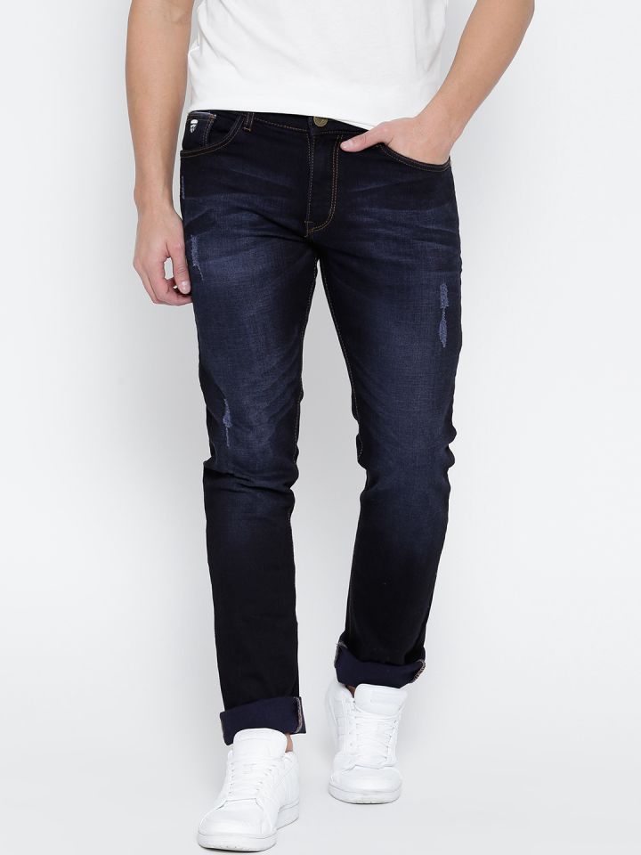 Buy John Players Men Navy Blue Slim Fit Low Rise Low Distressed