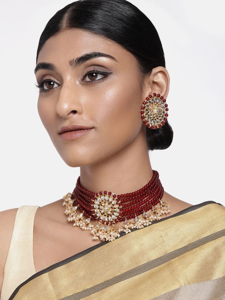 Maroon colour store choker necklace