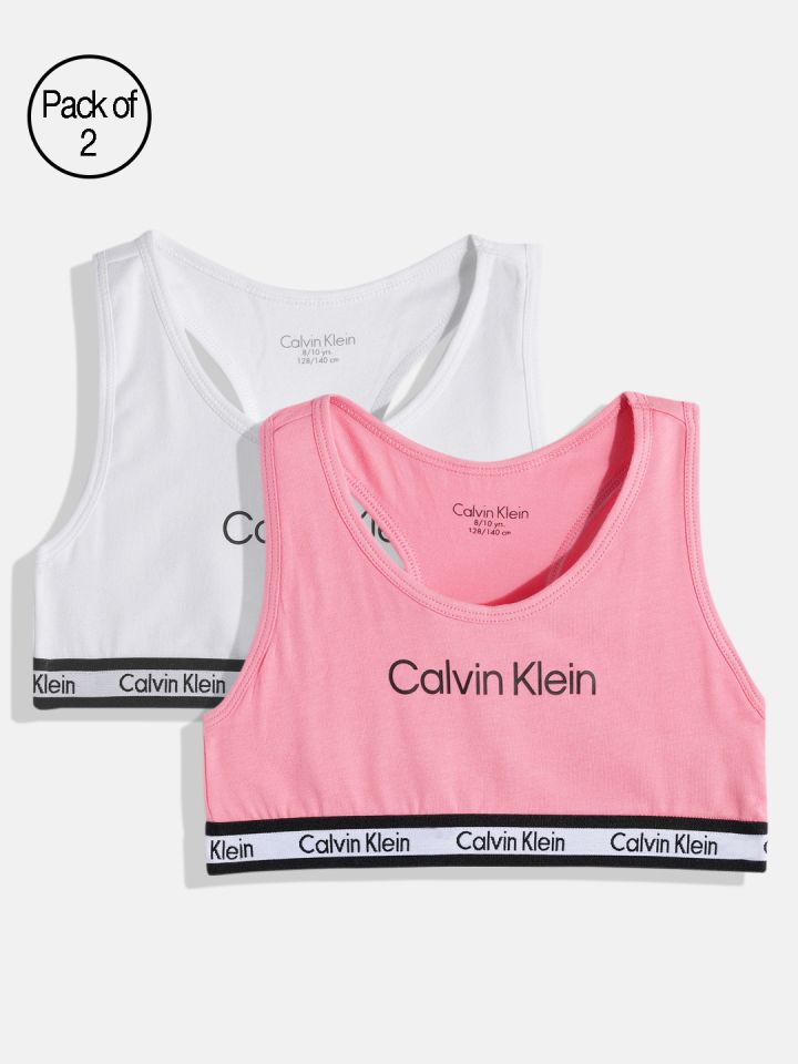 Calvin Klein Underwear White & Pink Typography Printed Sports Bra