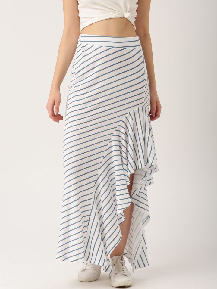Buy DressBerry White Blue Striped High Low Maxi Skirt Skirts