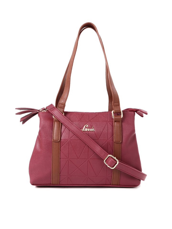 Buy Lavie Maroon Textured Shoulder Bag Handbags for Women