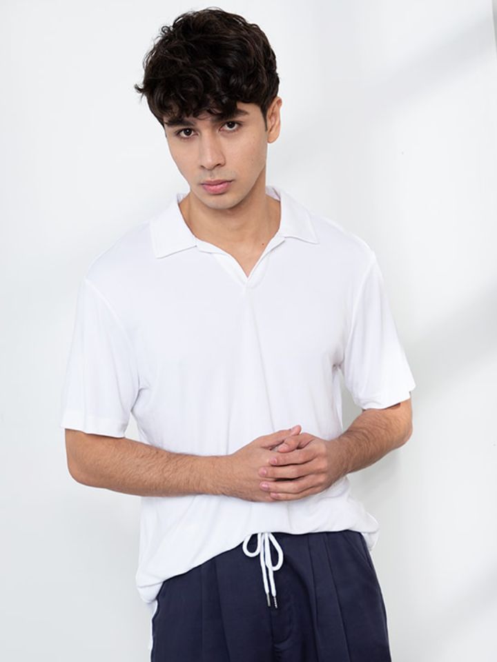 Buy ZALORA BASICS Men White Modal Polo Collar T Shirt Tshirts