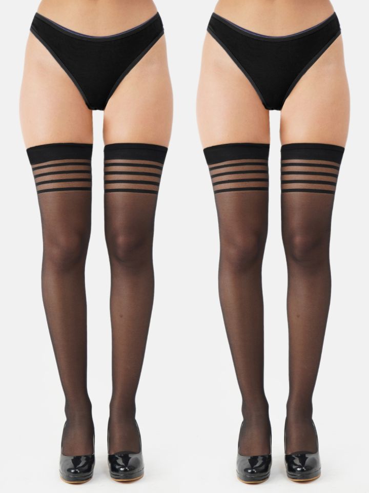 Buy N2S NEXT2SKIN Pack Of 2 Women Black Sheer Thigh High Transparent  Stockings - Stockings for Women 16809824