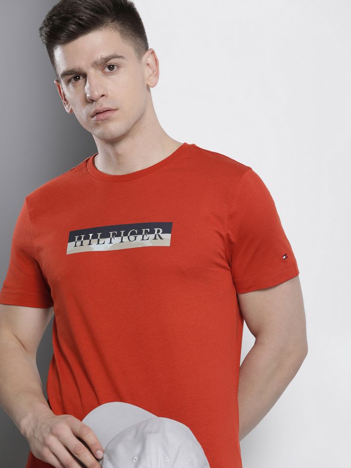 Buy Tommy Hilfiger Men Red Black Printed Pure Cotton T Shirt