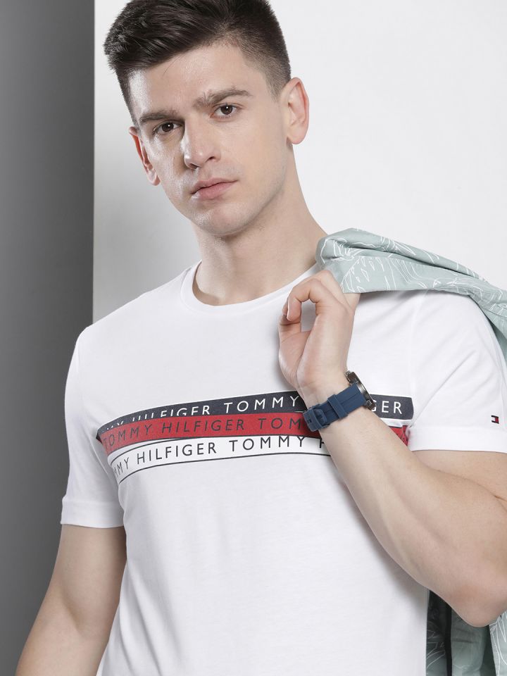 Red and white best sale tommy hilfiger shirt