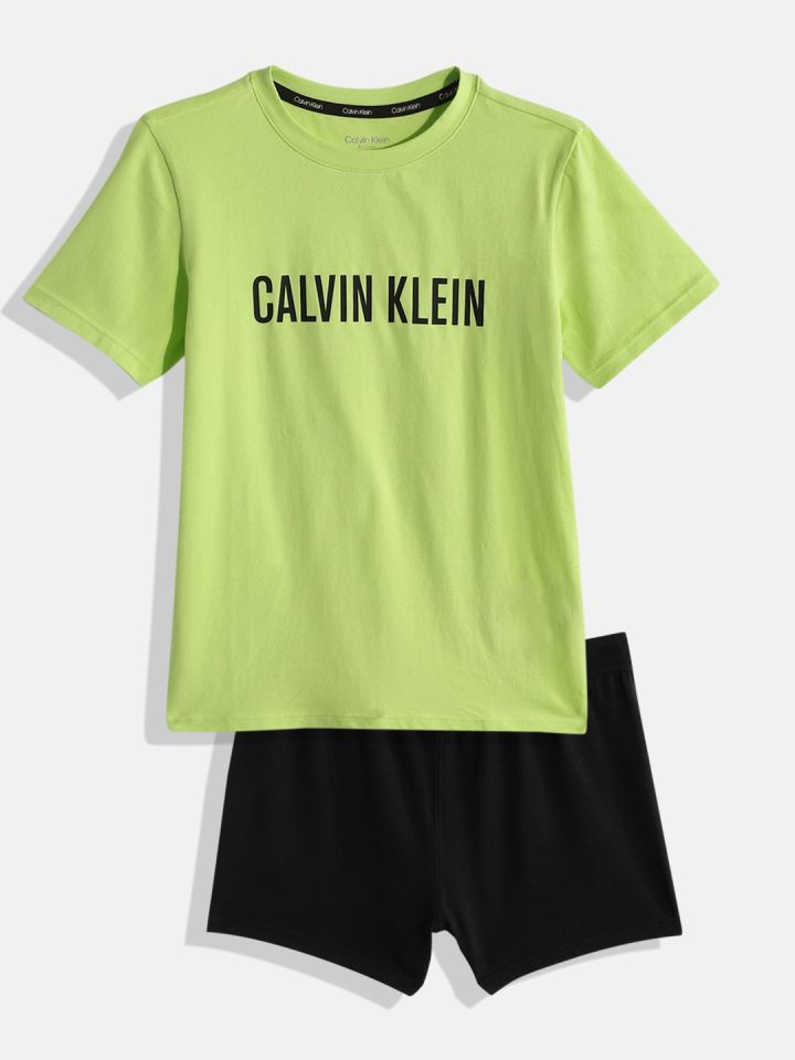 Buy Calvin Klein Underwear Boys Lime Green Black Printed T Shirt