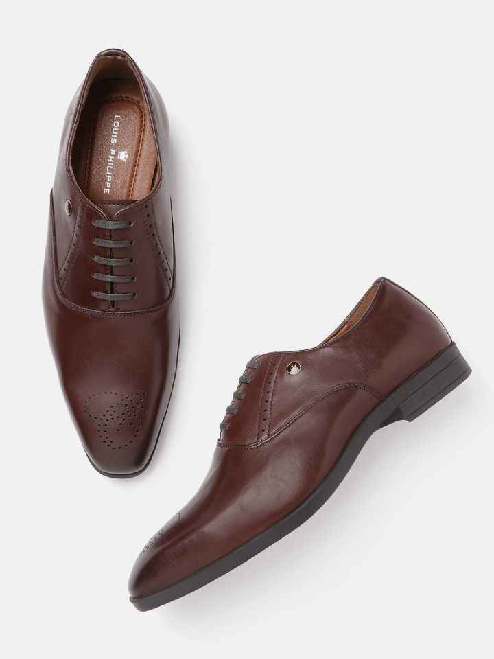 Buy Louis Philippe Men Coffee Brown Perforated Leather Formal