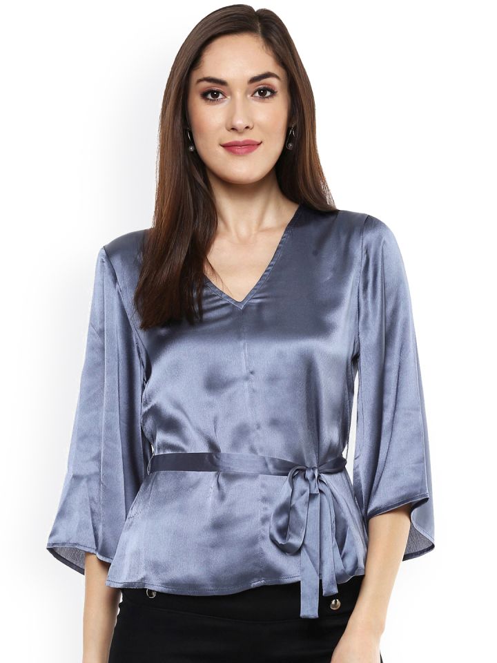 SASSAFRAS Women Grey Satin Top