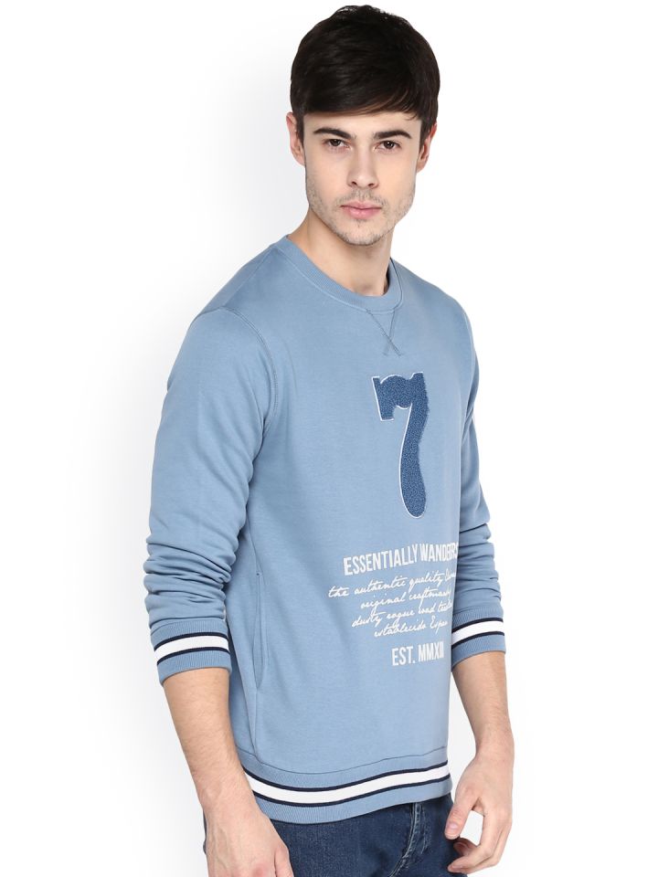 Buy ELABORADO Blue Printed Sweatshirt Sweatshirts for Men