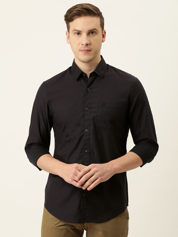 Buy PETER ENGLAND UNIVERSITY Men Black Solid Slim Fit Casual Shirt