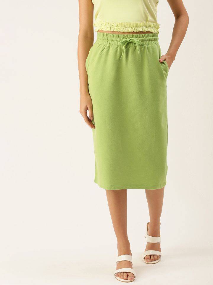 Buy FOREVER 21 Women Green Solid A Line Midi Skirt Skirts for