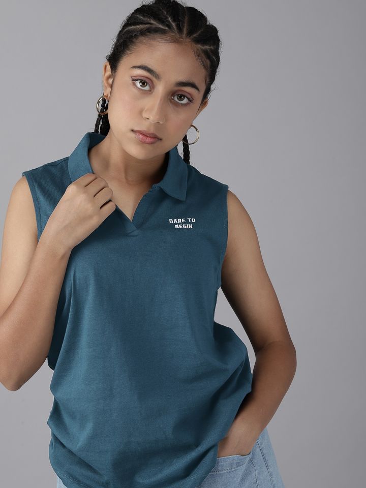 Buy UTH By Roadster Teen Girls Pure Cotton Polo Collar T Shirt