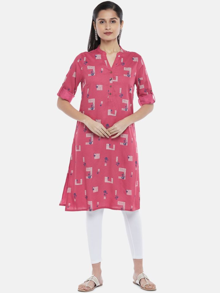 Buy RANGMANCH BY PANTALOONS Women Orange & Pink Printed A-Line Kurta on  Myntra