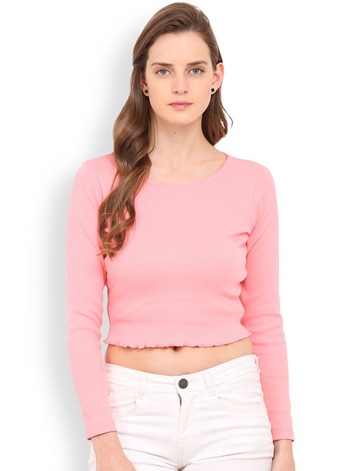 Buy Trend Arrest Women Pink Solid Crop Top - Tops for Women 1696312 | Myntra