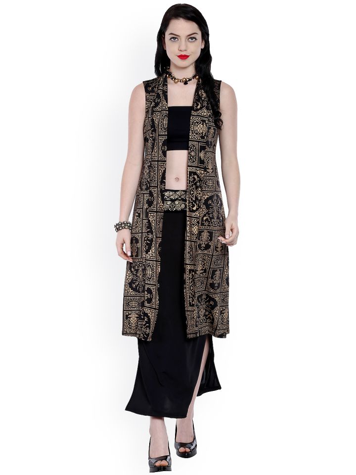 Ira Soleil Black Printed Jacket