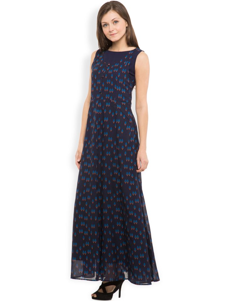 Tokyo Talkies Women Navy Blue Printed Maxi Dress