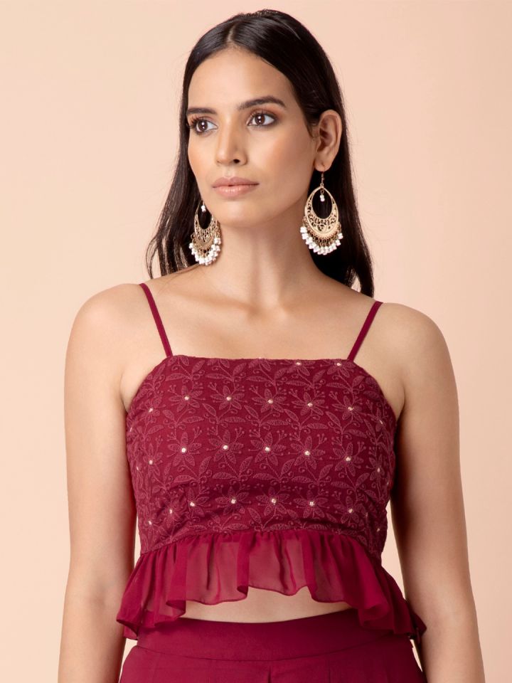 Maroon crop clearance top ethnic