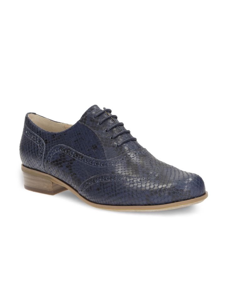Clarks Women Navy Textured Leather Brogues