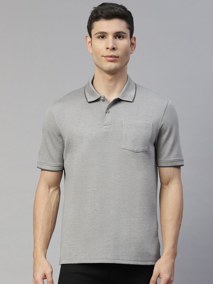 Buy Marks Spencer Men Grey Pure Cotton Polo Collar T Shirt
