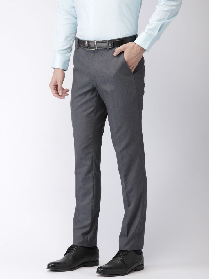 Buy Black Coffee Men Grey Solid Slim Fit Flat Front Trousers  Trousers for  Men 1700313  Myntra