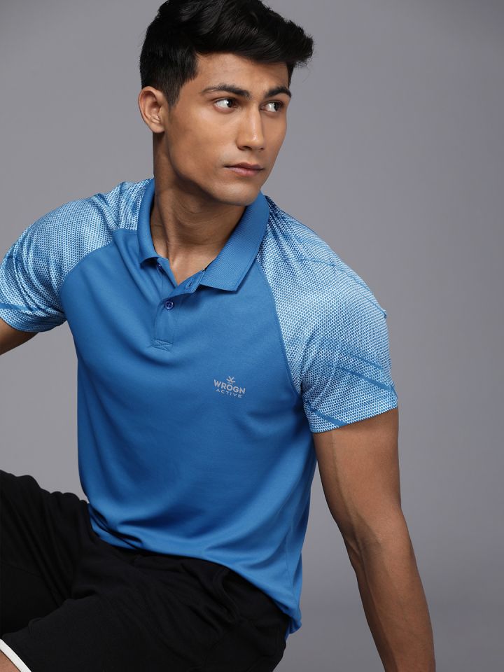 WROGN ACTIVE Men Brand Logo Polo Collar Raglan Sleeves Dry Pro Slim Fit T shirt