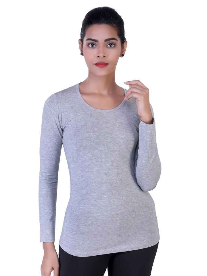 LAASA SPORTS Women Grey Solid Slim Fit Dry Fit Training or Gym T shirt