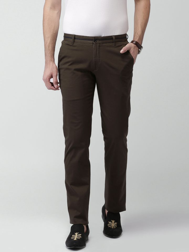 Buy INVICTUS Men Coffee Brown Solid Slim Fit Chino Trousers - Trousers for  Men 1703140 | Myntra