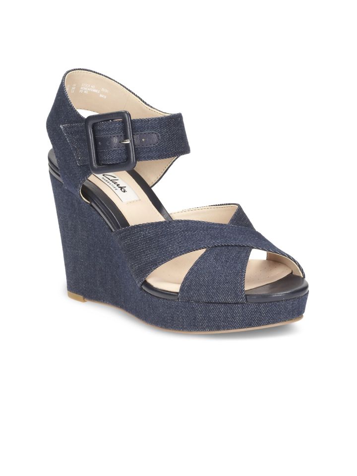 clarks blue wedges