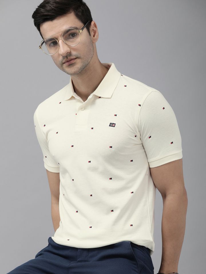 Buy Arrow Sport Men Off White Black Printed Polo Collar Pure