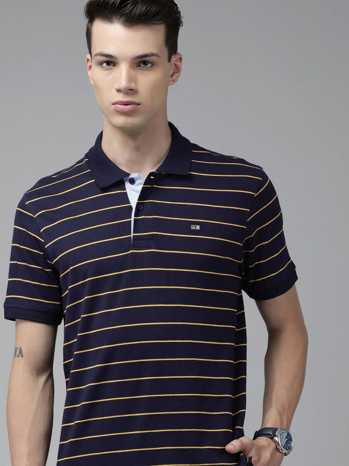 Buy Arrow Sport Men Blue Striped Polo Collar T Shirt Tshirts for