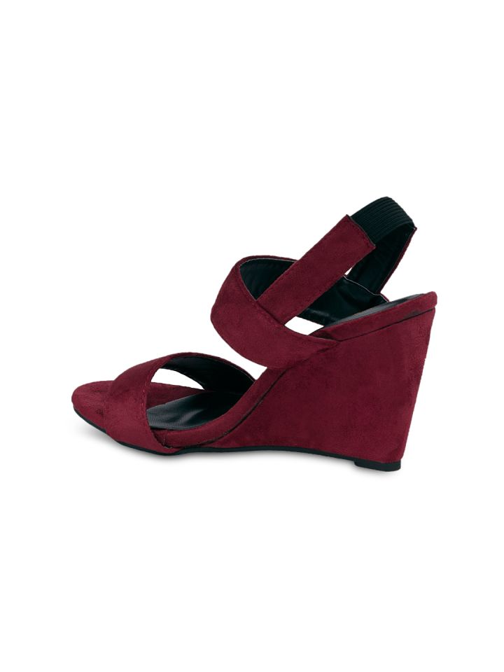 Burgundy wedge sandals sale