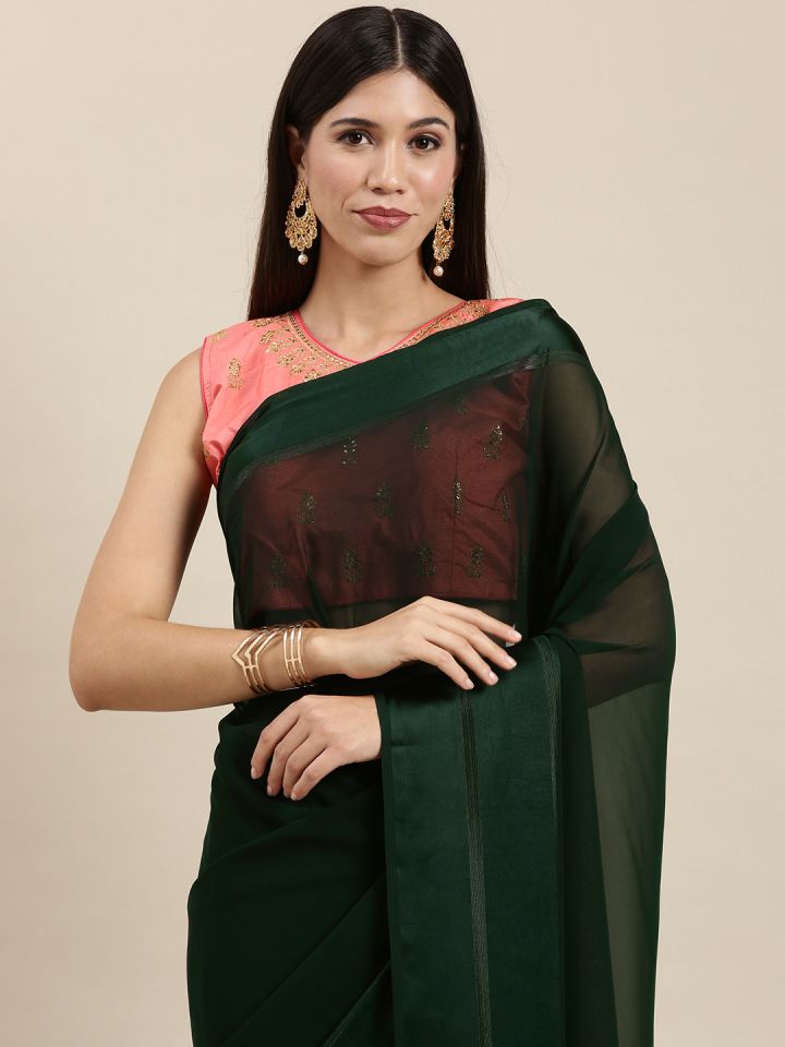 Buy Saree Mall Green Solid Georgette Sarees Myntra