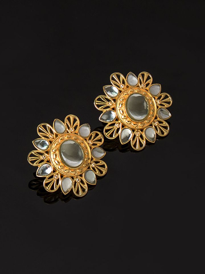 Buy Studio Voylla Rajputana Gold Plated Kundan Oversized Stud