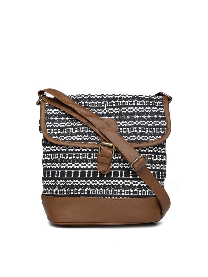 Buy Kanvas Katha Black White Printed Sling Bag Handbags for
