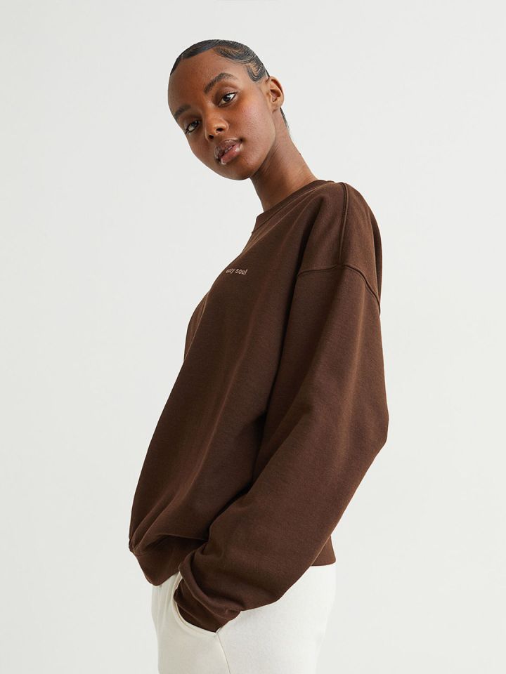 Buy H&M Women Brown Solid Oversized Sweatshirt - Sweatshirts for