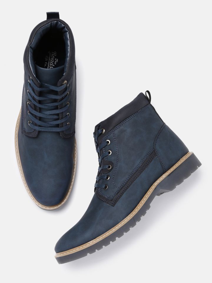 Roadster Men Navy Blue Solid High Top Flat Boots