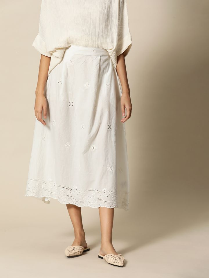 Etha Midi Skirt - High Waisted Split Pencil Skirt in White